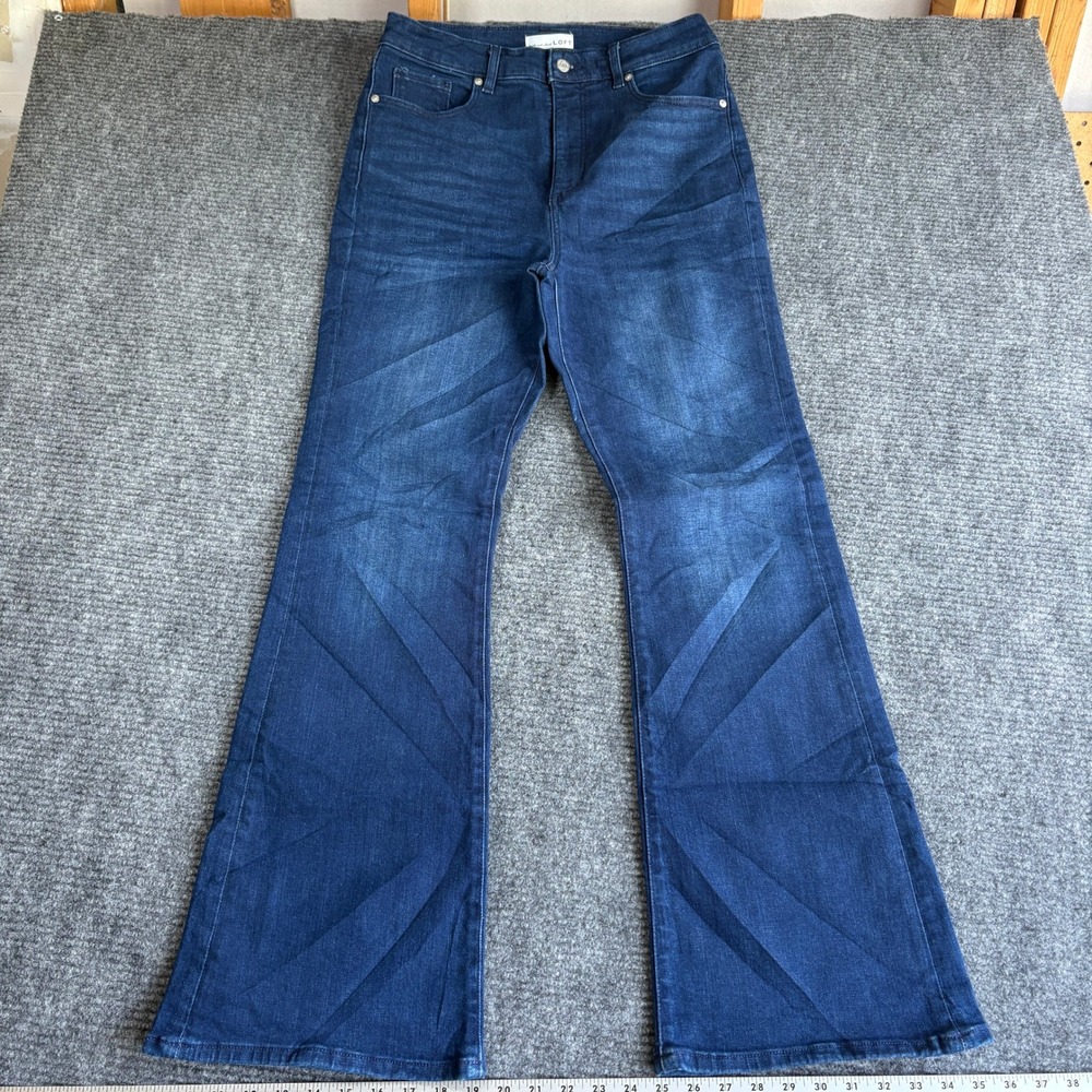 LOFT The Slim Flare High Rise Dark Wash Denim Jeans Size 12 31 Indigo Whiskered